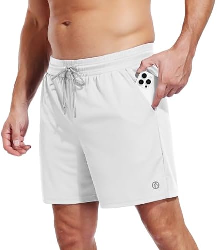 NELEUS 2 in 1 Athletic Shorts for Men 5.5" Dry Fit Workout Running Shorts with Pockets, 1 Pack, White