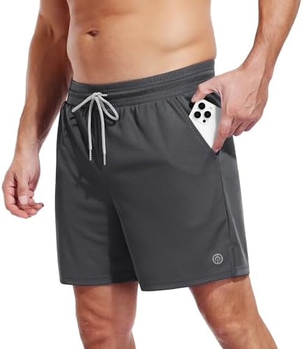 NELEUS 2 in 1 Athletic Shorts for Men 5.5" Dry Fit Workout Running Shorts with Pockets, 1 Pack, Grey