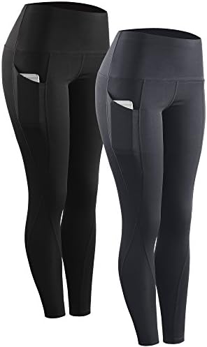 NELEUS 2 Pack Tummy Control High Waist Running Workout Leggings, Black, Grey