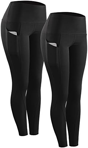 NELEUS 2 Pack Tummy Control High Waist Running Workout Leggings, Black