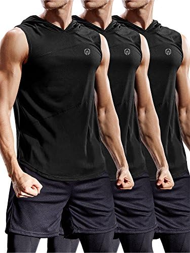 NELEUS 3 Pack Workout Athletic Gym Muscle Tank Top with Hoods, Black