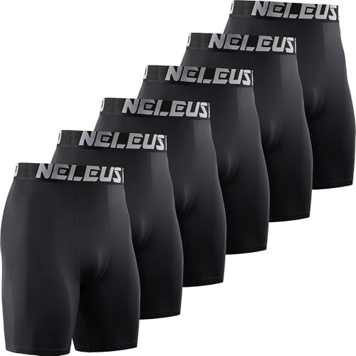 NELEUS 6 Pack Compression Shorts for Men Spandex Sport Shorts Running Athletic Workout Performance Baselayer Underwear, Black (6 Pcs)