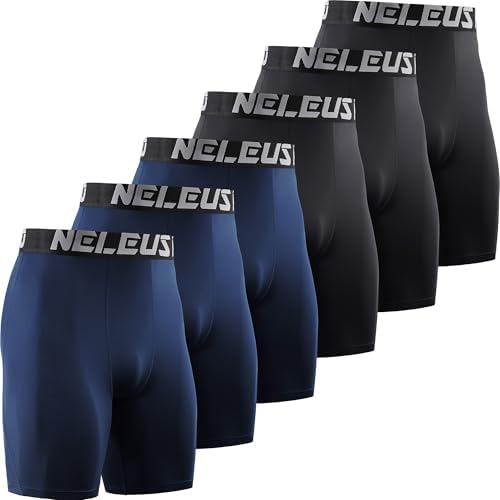 NELEUS 6 Pack Compression Shorts for Men Spandex Sport Shorts Running Athletic Workout Performance Baselayer Underwear, Black (3 Pcs), Navy Blue (3 Pcs)