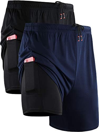 NELEUS Men's 2 in 1 Running Shorts with Liner, Dry Fit Workout Shorts with Pockets, 2 Pack, Black/Navy Blue