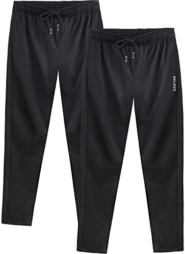 NELEUS Men's 2 Pack Athletic Workout Running Tapered Pants, Black