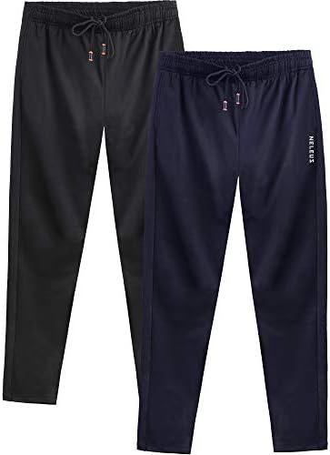NELEUS Men's 2 Pack Athletic Workout Running Tapered Pants, Black, Navy Blue