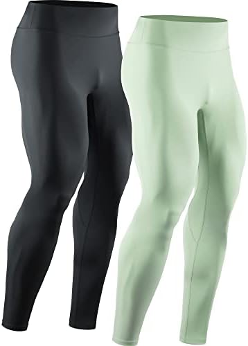 NELEUS Men's 2 Pack Compression Pant Running Leggings, 6107 Black/Light Green