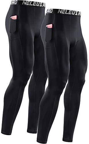 NELEUS Men's 2 Pack Dry Fit Compression Pants Running Tights with Pocket, Black/Black