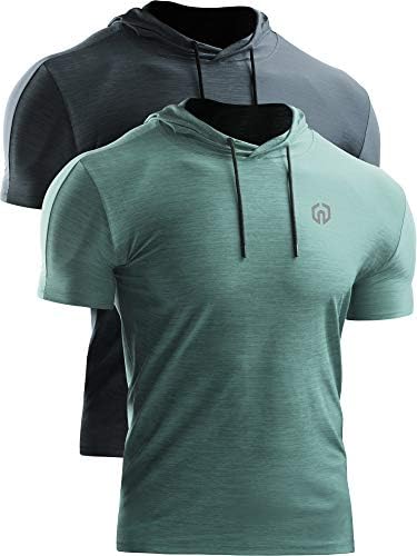 NELEUS Men's 2 Pack Dry Fit Running Shirt Workout Athletic Shirt with Hoods, Slate Grey, Light Green