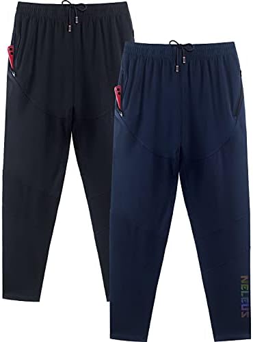 NELEUS Men's 2 Pack Running Pants Athletic Workout Track Pants with Zipper Pockets, Black/Navy Blue
