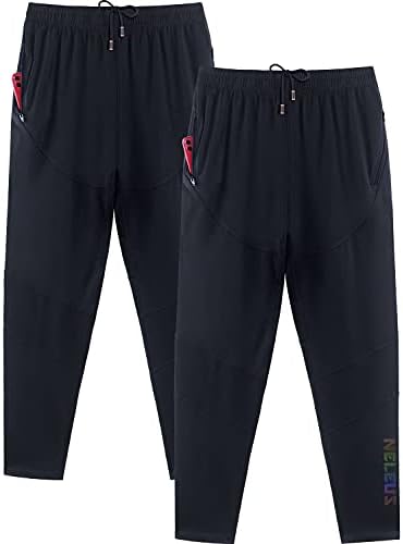 NELEUS Men's 2 Pack Running Pants Athletic Workout Track Pants with Zipper Pockets, Black/Black