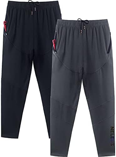 NELEUS Men's 2 Pack Running Pants Athletic Workout Track Pants with Zipper Pockets, Black/Grey