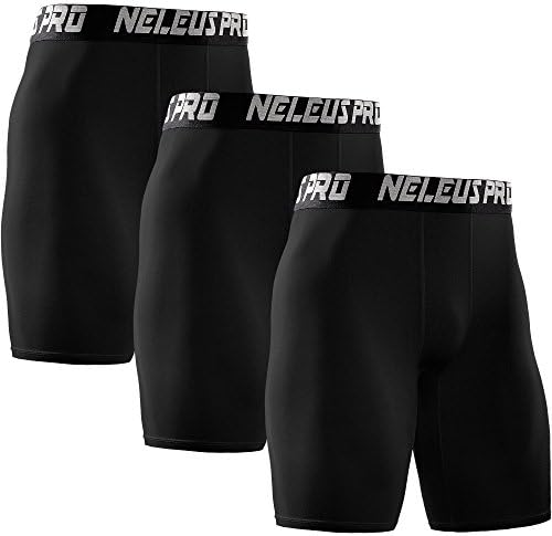 NELEUS Men's 3 Pack Athletic Compression Short, Black