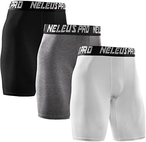 NELEUS Men's 3 Pack Athletic Compression Short, White, Black, Grey