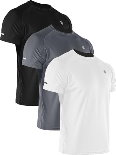 NELEUS Men's 3 Pack Athletic Shirt Dry Fit Gym Workout Running Shirts Moisture Wicking, Black/Grey/White