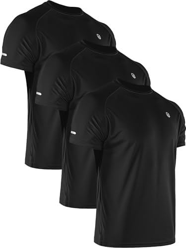 NELEUS Men's 3 Pack Athletic Shirt Dry Fit Gym Workout Running Shirts Moisture Wicking, Black/Black/Black