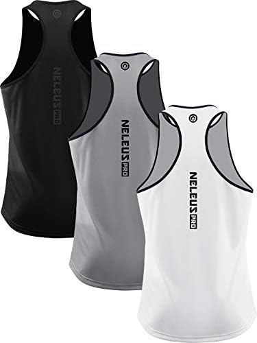 NELEUS Men's 3 Pack Athletic Tank Tops Lightweight UPF 50+ Sun Protection SPF Sleeveless Shirts, Black/Grey/White