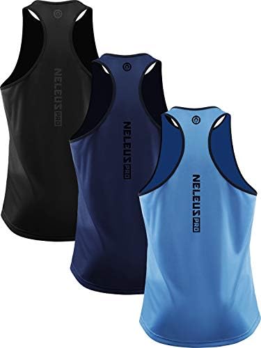 NELEUS Men's 3 Pack Athletic Tank Tops Lightweight UPF 50+ Sun Protection SPF Sleeveless Shirts, Black/Navy/Light Blue