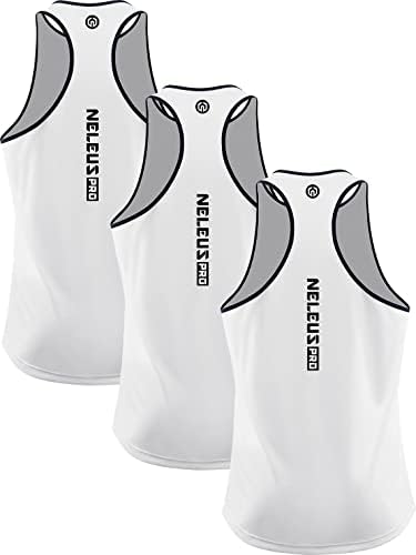 NELEUS Men's 3 Pack Athletic Tank Tops Lightweight UPF 50+ Sun Protection SPF Sleeveless Shirts, White/White/White