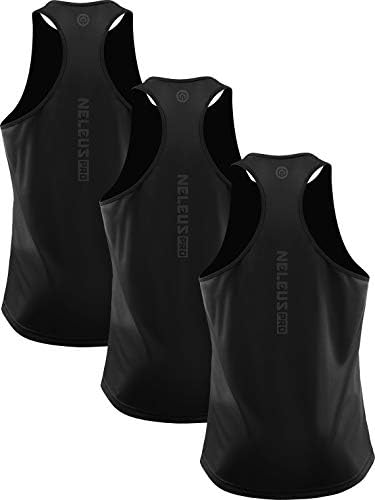 NELEUS Men's 3 Pack Athletic Tank Tops Lightweight UPF 50+ Sun Protection SPF Sleeveless Shirts, Black/Black/Black