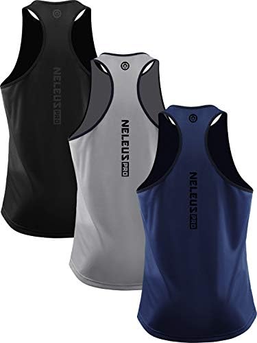 NELEUS Men's 3 Pack Athletic Tank Tops Lightweight UPF 50+ Sun Protection SPF Sleeveless Shirts, Black/Grey/Navy Blue