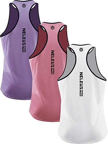 NELEUS Men's 3 Pack Athletic Tank Tops Lightweight UPF 50+ Sun Protection SPF Sleeveless Shirts, Purple/Pink/White