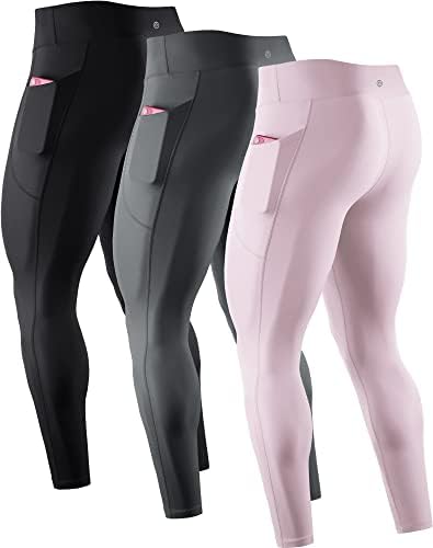 NELEUS Men's 3 Pack Compression Pants Workout Running Tights with Pocket, 6109 Black, Grey, Pink