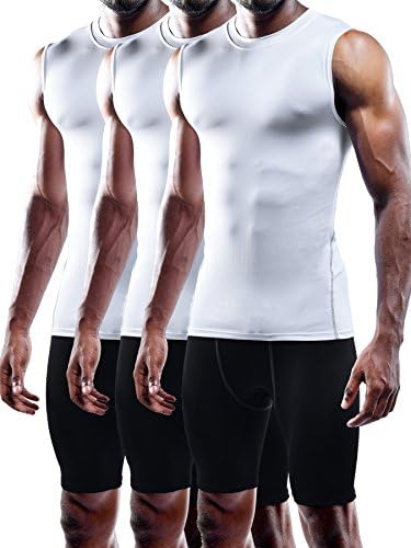NELEUS Men's 3 Pack Compression Shirt Sport Athletic Workout Tank Top, White