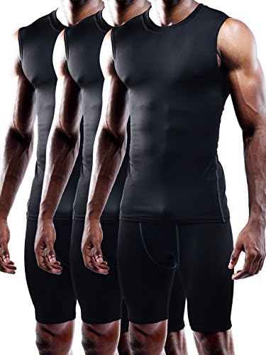 NELEUS Men's 3 Pack Compression Shirt Sport Athletic Workout Tank Top, Black