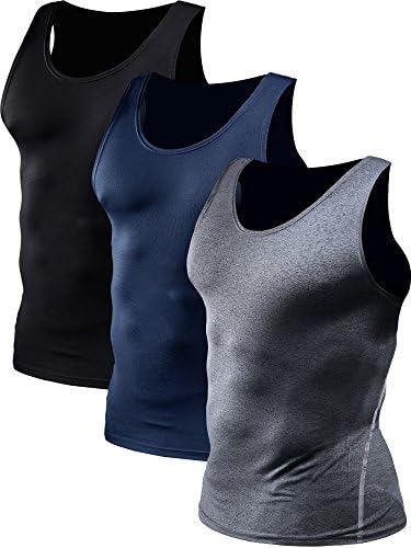 NELEUS Men's 3 Pack Compression Shirts Athletic Dry Fit Tank Top, Black, Grey, Navy Blue