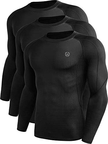 NELEUS Men's 3 Pack Compression Workout Long Sleeve Shirts, Black