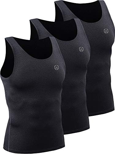 NELEUS Men's 3 Pack Dry Fit Compression Tank Top Tight Muscle Shirts, Black (Grey)