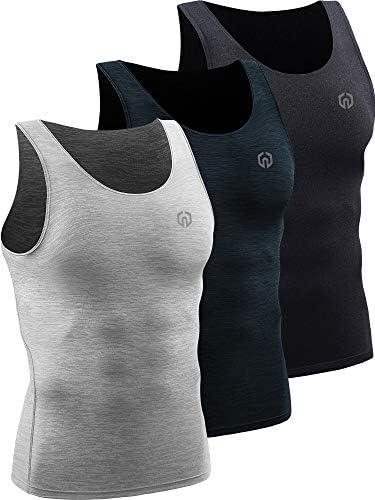 NELEUS Men's 3 Pack Dry Fit Compression Tank Top Tight Muscle Shirts, Black (Grey)/Slate Gray/Light Grey