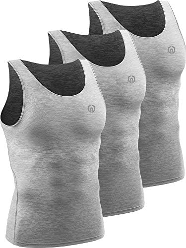 NELEUS Men's 3 Pack Dry Fit Compression Tank Top Tight Muscle Shirts, Light Grey
