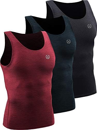 NELEUS Men's 3 Pack Dry Fit Compression Tank Top Tight Muscle Shirts, Black (Grey)/Slate Gray/Red