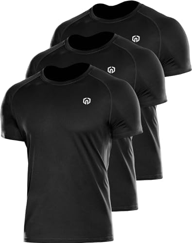 NELEUS Men's 3 Pack Dry Fit Running Shirts Workout Cycling Shirt Moisture Wicking, Black/Black/Black