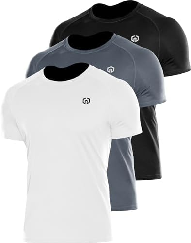 NELEUS Men's 3 Pack Dry Fit Running Shirts Workout Cycling Shirt Moisture Wicking, Black/Grey/White