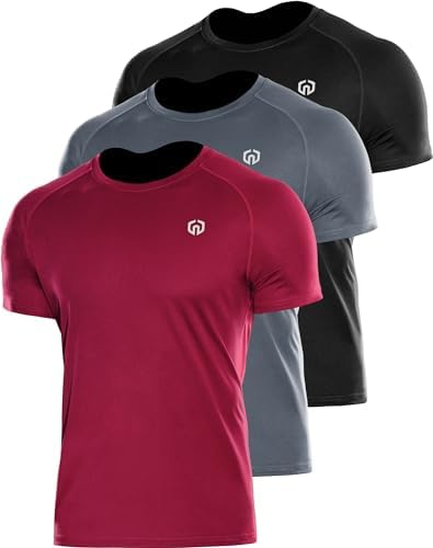 NELEUS Men's 3 Pack Dry Fit Running Shirts Workout Cycling Shirt Moisture Wicking, Black/Grey/red