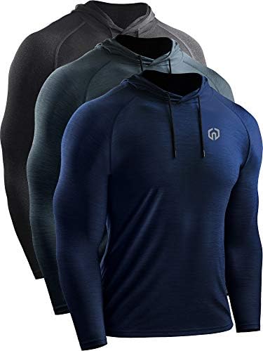 Neleus Men's 3 Pack Dry Fit Running Shirt Long Sleeve Workout Athletic Shirts with Hoods, 5071 Dark Grey, Navy, Slate Grey