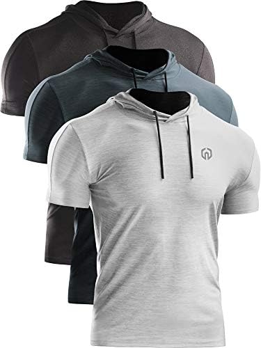 NELEUS Men's 3 Pack Dry Fit Running Shirt Workout Athletic Shirt with Hoods, Grey Black, Slate Gray, Light Grey