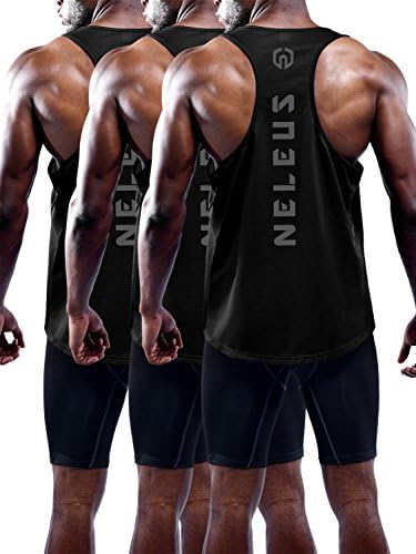 NELEUS Men's 3 Pack Dry Fit Y-Back Muscle Tank Workout Gym Shirt, Black