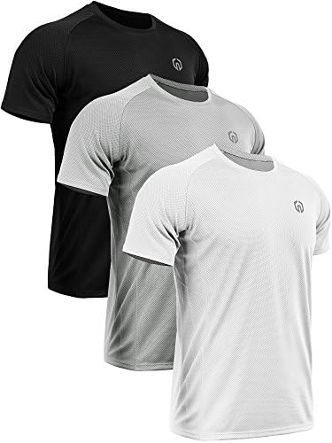 NELEUS Men's 3 Pack Mesh Athletic Gym Workout Shirts, Black, Grey, White
