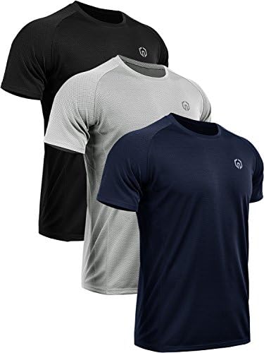 NELEUS Men's 3 Pack Mesh Athletic Running Workout Shirts, Black, Grey, Navy Blue