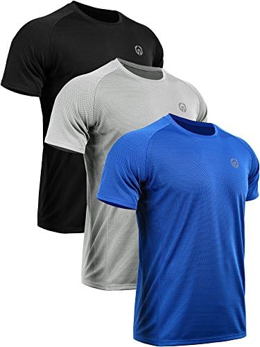 NELEUS Men's 3 Pack Mesh Athletic Running Sport Shirt, Black, Blue, Grey