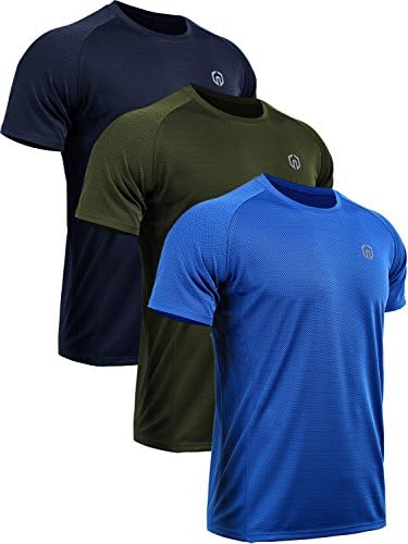 NELEUS Men's 3 Pack Mesh Athletic Running Sport Shirts, Navy Blue, Blue, Olive Green
