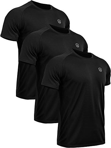 NELEUS Men's 3 Pack Mesh Athletic Running Shirts, Black