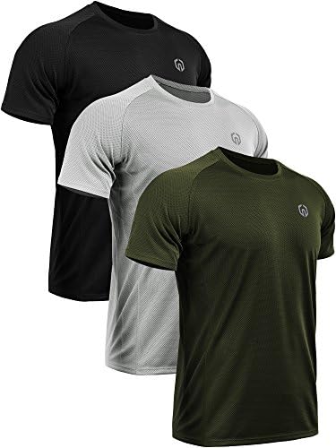 NELEUS Men's 3 Pack Mesh Athletic Running T Shirt, Black, Grey, Olive Green