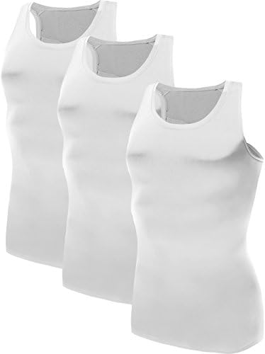 NELEUS Men's 3 Pack Mesh Compression Tank Top Athletic Base Layer, White