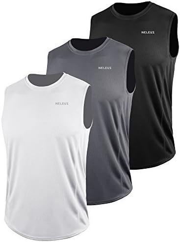 NELEUS Men's 3 Pack Muscle Workout Tank Top for Gym Running, Black, Grey, White