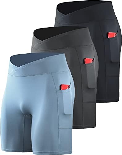 NELEUS Men's 3 Pack Nylon Running Workout Compression Shorts with Pocket, 6115 Black/Grey/Blue